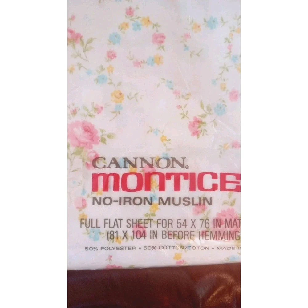 NOS Cannon Full‎ Flat Sheet Roses Floral Monticello Deadstock